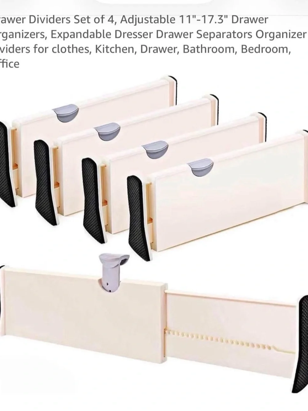 Adjustable Cream Drawer Dividers with Black End Caps - 4 Pack